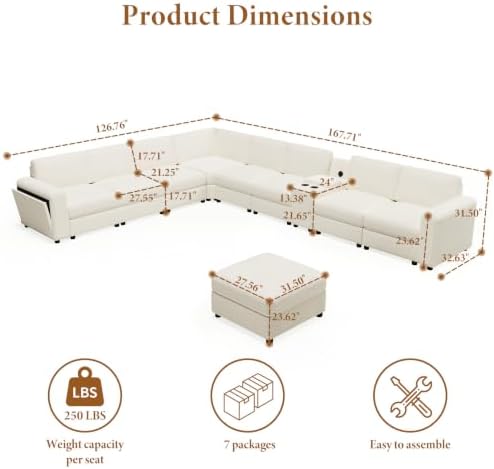 Vesgantti Modular 8-Seater Chenille L Shaped Sectional Sofa - Image 2
