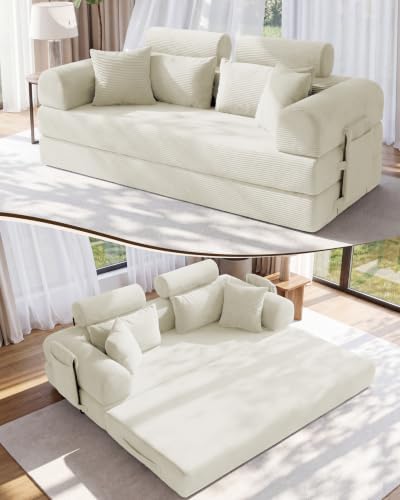 79" Convertible Sofa Bed, High Backrest Boneless Couches by NNQComfyHome