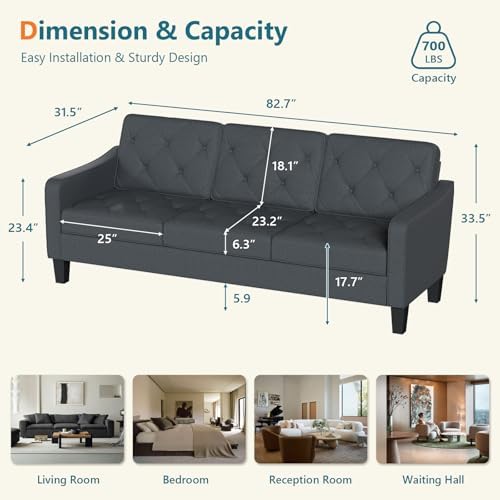 3-Piece Dark Grey Fabric Sofa Set, 2 Accent Chairs & 3 Seater Couch - Image 2