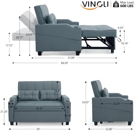 VINGLI Convertible Loveseat Sleeper Sofa Bed, Pullout Couch - Image 3