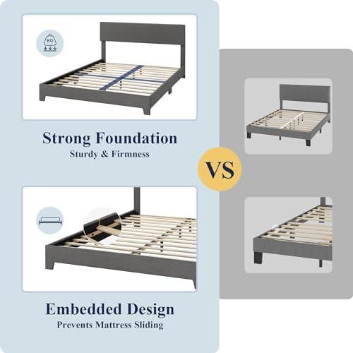 Allewie Full Size Upholstered Bed Frame Adjustable Headboard, Dark Grey - Image 6