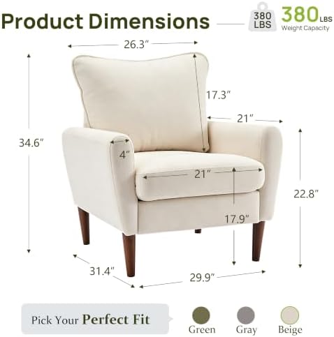 Comfy Accent Chair with Spring Sponge Cushion, Upholstered Armchair - Image 2