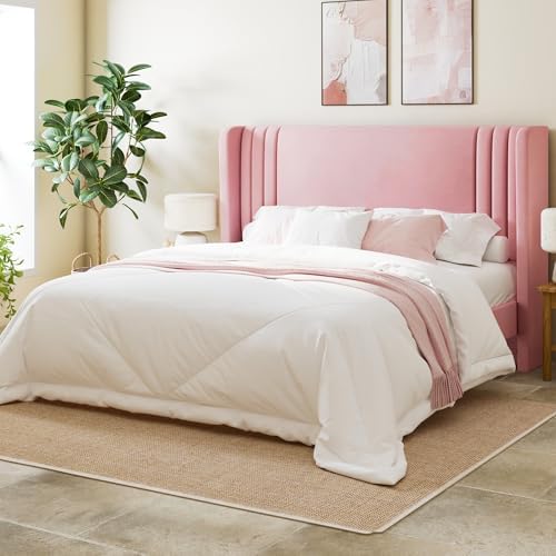 Allewie Queen Size Velvet Platform Bed Frame Frame, Tall Wingback Headboard by Allewie