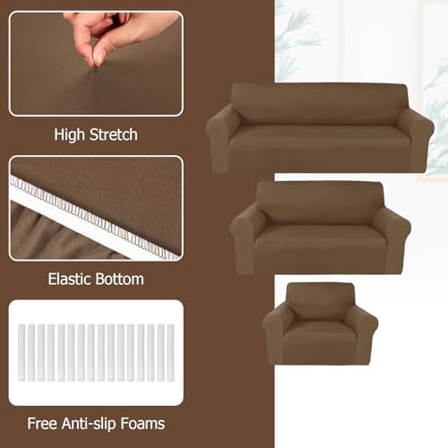 Peryiter 3 Pcs Couch and Loveseat Sofa Covers, Milk Silk - Image 4