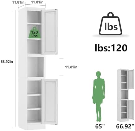 Ckzbx Tall Narrow Storage Cabinet 66.93" H Tall Bathroom Cabinets Metal Pantry - Image 3