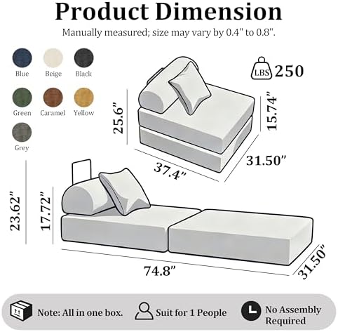31.5'' Convertible Compressed Corduroy Folding Cloud Sofa Bed, Modern Boneless - Image 2