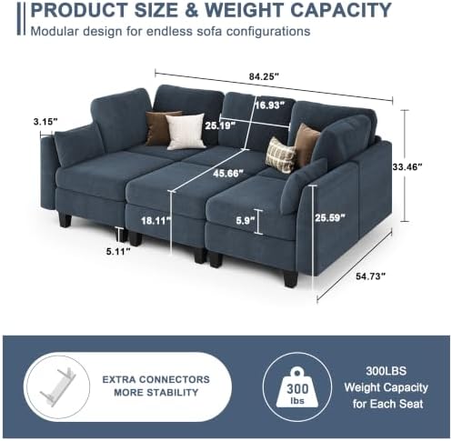Mangodan Sectional Sleeper Sofa, 6 Seaters Modular Sleeper Sofa Couch - Image 3
