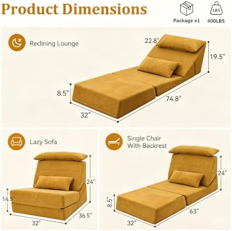 Fold Out Chair Bed, Folding Sofa Bed, 3 in 1 Convertible Sleeper Chair Bed - Image 2