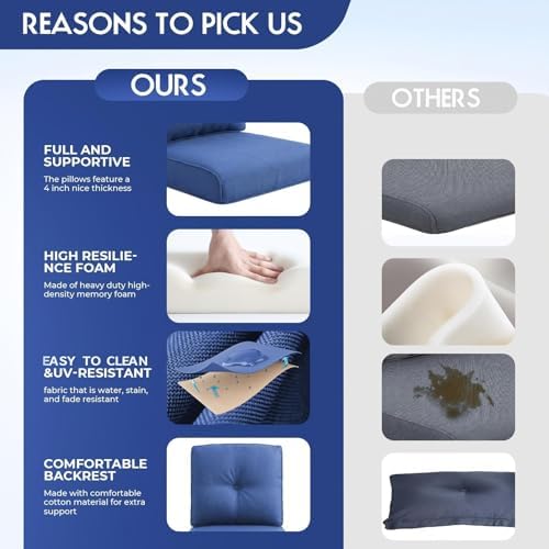 Outdoor Wicker Chair Replacement Cushions Set of 5, 22 x25 Inch Chairs Loveseat - Image 5
