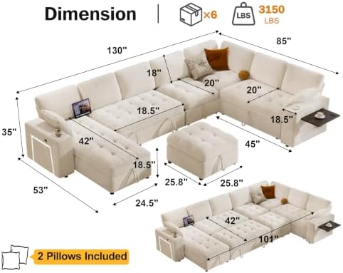 Vipbear 111" Modular Sectional Sleeper Sofa - Image 2