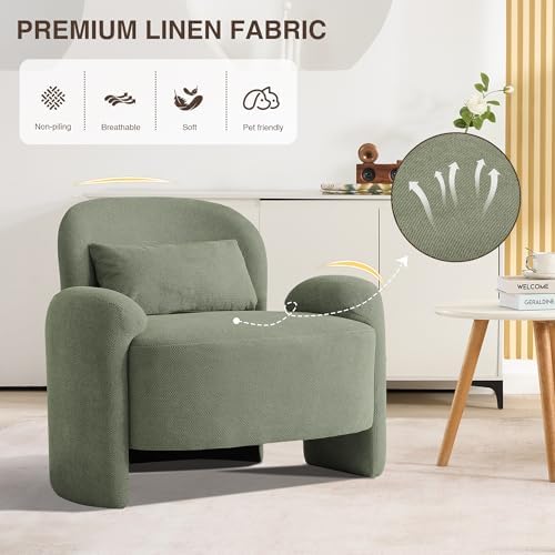 LOULENS Accent Chair Set of 2, Linen Fabric Lounge Armchair, Dark Green - Image 4