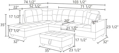 L-Shaped 3-Piece Flannel Sofa - Image 2