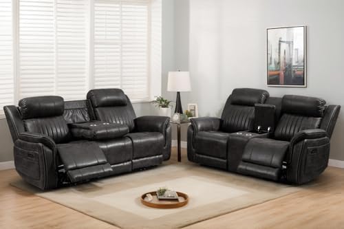 Power Reclining Sofa Set with Adjustable Headrest, Zero Gravity Electric by Neptane