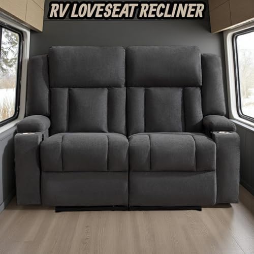 Recliner Loveseat Sofa with Cup Holders, 2-Seater Fabric Reclining Couch - Image 4