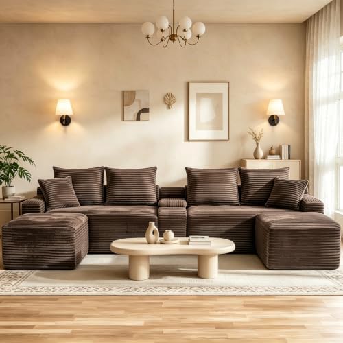 127" U Shaped Cloud Couch Modular Sectional Sofa, Fluffy Comfy Corduroy by Flyida
