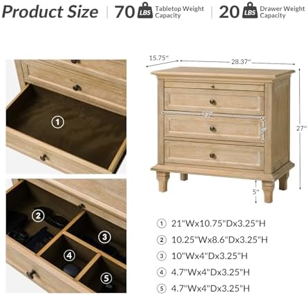 HULALA HOME Farmhouse 3 Drawer End Table - Image 2