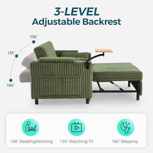 LINSY HOME 58" Loveseat Sleeper, 3-in-1 Pull Out Couch w/Side Table - Image 3