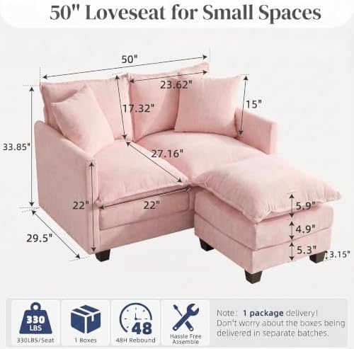 2-Seater Loveseat Sofa with Ottoman, Pet-Friendly Chenille, Washable Pillows - Image 2