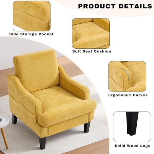 Accent Chair for Living Room, Mid-Century Arm Chair Chenille Fabric Living Room - Image 4