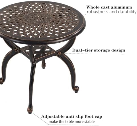 Cast Aluminum Outdoor Side Table, All Weather Round Small Coffee Table - Image 5