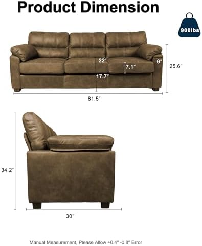 Ribilake 80 Inch Brown Faux Leather Sofa Couch - Image 2