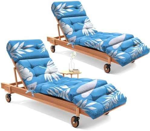 Outdoor Lounge Chair Cushions Set of 2 Waterproof 75.1x22.8x4.7" Blue Leaf by Uthem