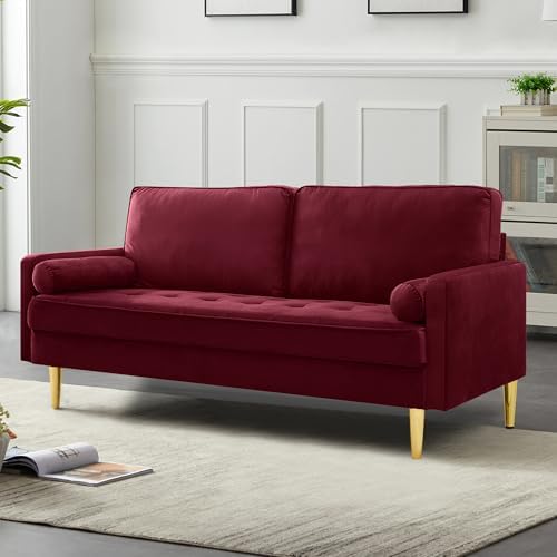 67" Modern Velvet Loveseat Sofa Couch, Mid-Century Tufted Upholstered Small - Image 6