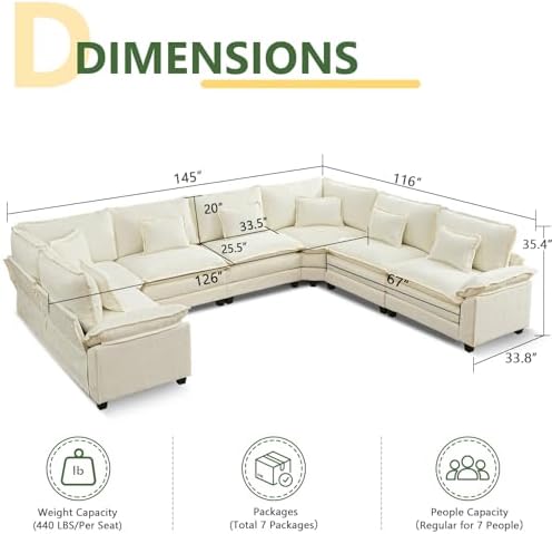 Oversized Modular Sectional Sofa Set, Convertible Deep Seat Cloud Couch - Image 2