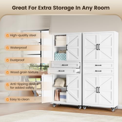 Yizosh 73" White Metal Garage Storage Cabinet - Image 6