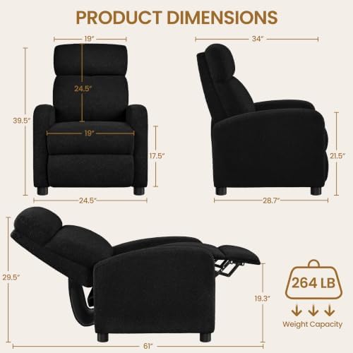 Yaheetech Recliner Chair with 3 Adjustable Angles Living Room Chairs Black - Image 3