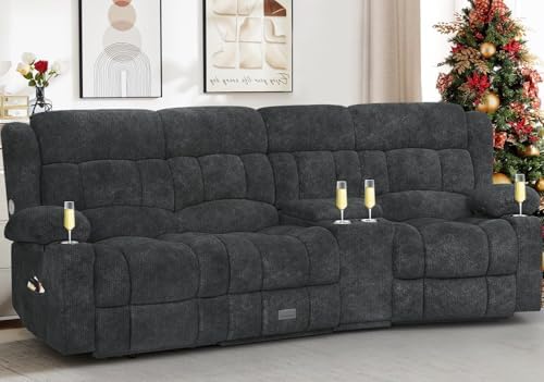 Dresegmt Recliner Sofa with Storage Console, Flip Middle Backrest Design 3 Seat by Dresegmt