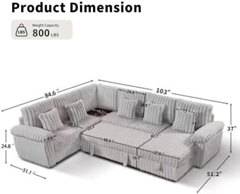 Modular Sectional Sofa with Storage | Pull Out Bed, Oversized L Shaped Sleeper - Image 2