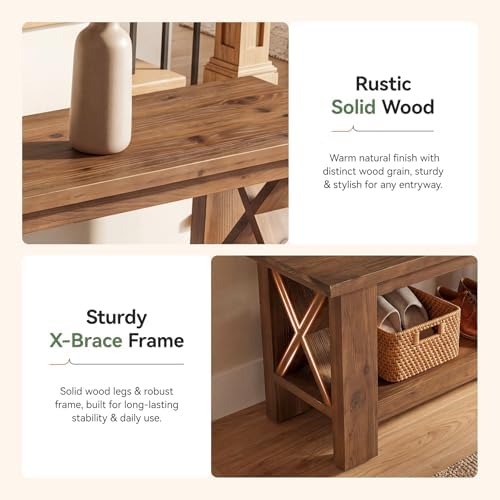 70.87" Solid Wood Entryway Shoe Bench, Extra Long Storage Bench - Image 4