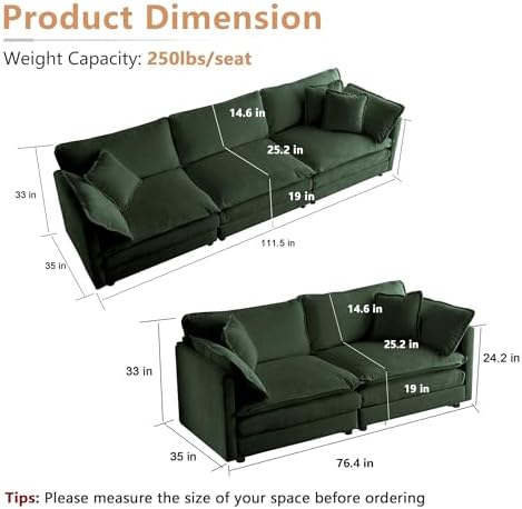 mikibama Luxury 2 Piece Cloud Couches Set, Modern Upholstered Chenille 3 Seater - Image 2