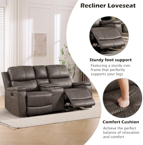CANMOV Faux Leather Manual Reclining Sofa Furniture Set, Manual Recliner Chair - Image 4