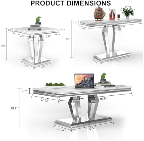 Henf 4 Piece Living Room Table Set, Faux Marble Coffee Table & Console Table & - Image 3