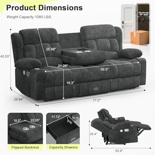 RV Loveseat Recliner Sofa, 3 Seater Reclining Sofa - Image 2