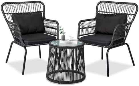 3 Piece Outdoor Wicker Furniture Bistro Set, Rattan Chairs Conversation Sets - Image 2