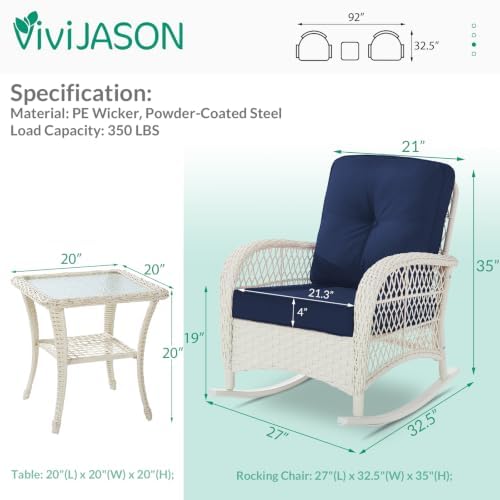VIVIJASON Outdoor Rocking Chairs Set of 2, 3 Piece Patio Wicker Bistro Set - Image 2