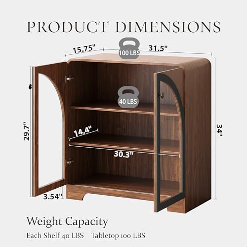 Sideboard Buffet Cabinet with Storage, Arched Glass Doors and Adjustable Shelves - Image 2