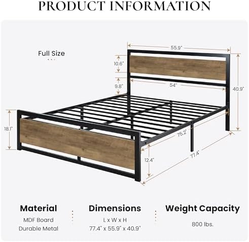 SHA CERLIN Heavy Duty Full Size Bed Frame - Image 2