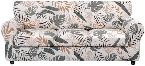 SearchI Stretch Sofa Cover Printed Couch Cover, Floral Pattern 4 Pieces Sofa by SearchI