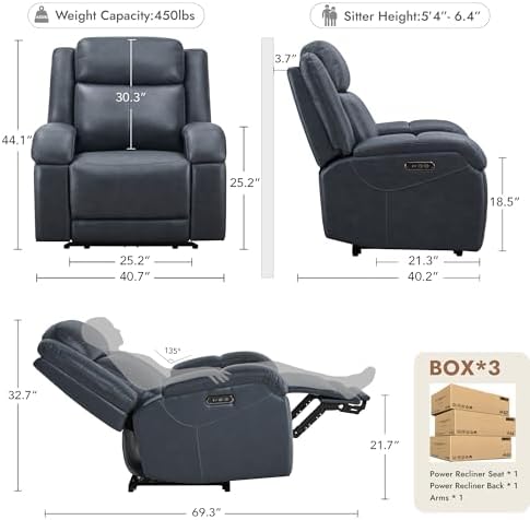 Watson & Whitely Oversized Genuine Leather Power Recliner Chair - Image 3
