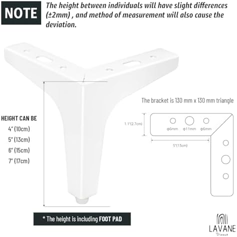 La Vane 4 Inch Diamond Triangle Metal Furniture Legs 4PCS- Heavy Duty Iron - Image 5