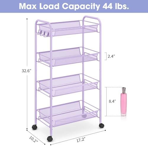 TOOLF 4 Tier Rolling Cart, Metal Utility Storage Cart - Image 6