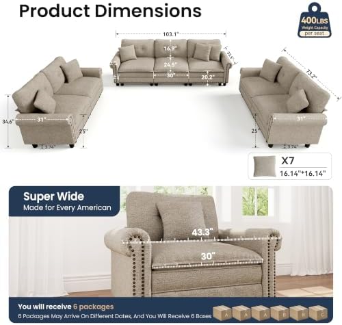 PHI VILLA Modular Sectional Sofa & Cloud Loveseat Set Living Room 3-Piece - Image 3