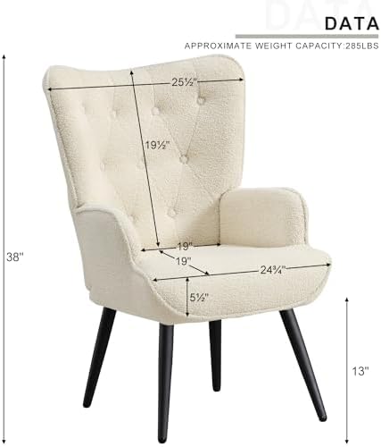 Furnimart Faux Fur White Accent Chair Mid Century Modern Living Room Chairs; - Image 2