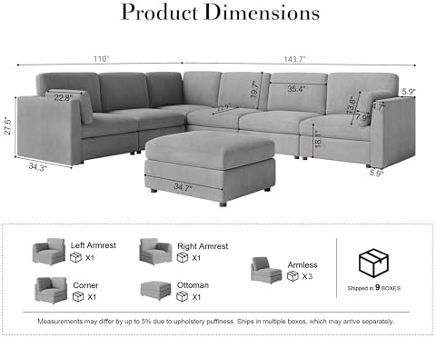 Oversized Modular Sectional Sofa V-Shaped Cloud Couches Gray - Image 2