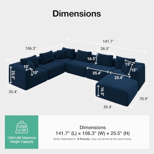 Novilla 141" Modular Sectional Sofa, U Shape Sectional Couch, Modern Cloud - Image 2