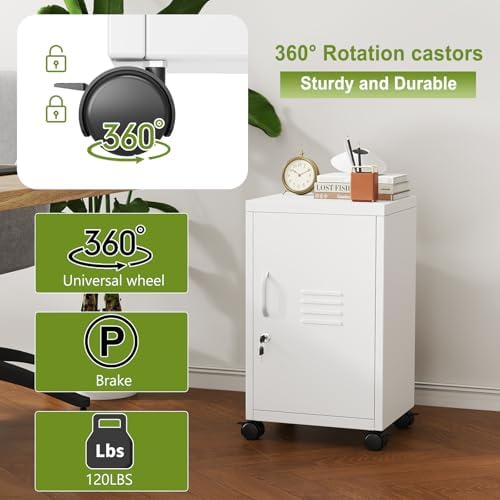 pozdeg 24.4" H White Lockable Rolling Metal Storage Locker - Image 5